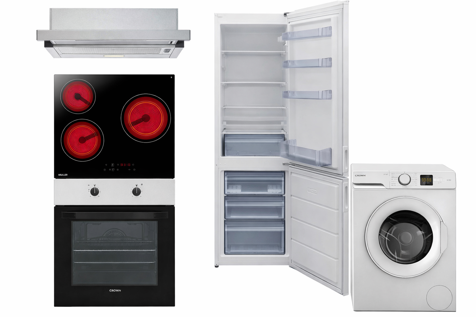 Σετ Φούρνος Εστία, Απορροφητήρας FCM 106AIX + CHP32 + CT6040IX + GN3130 + LW86T , Crown